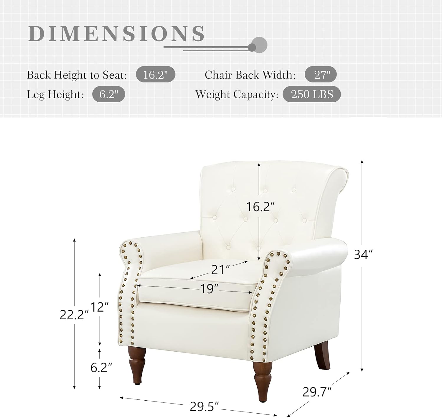 Ivory Faux Leather Accent Chair with Solid Wood Legs L17162