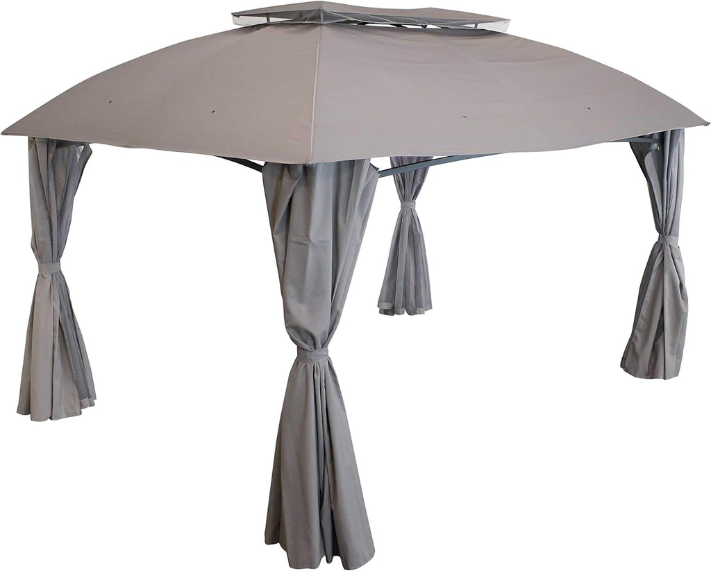 Gray Rectangle Patio Gazebo with Screens and Privacy Walls R313