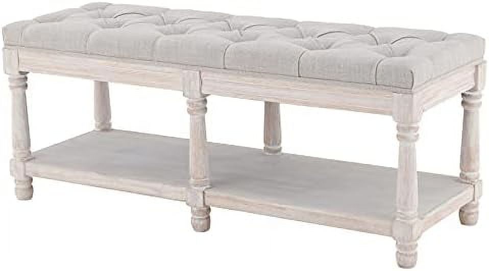 Beige Tufted Wood Entryway Bench W5675
