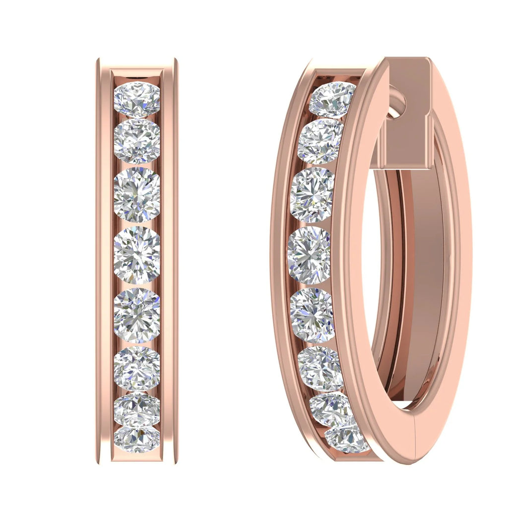 14K Rose Gold Channel Set Diamond Hoop Earrings D597282