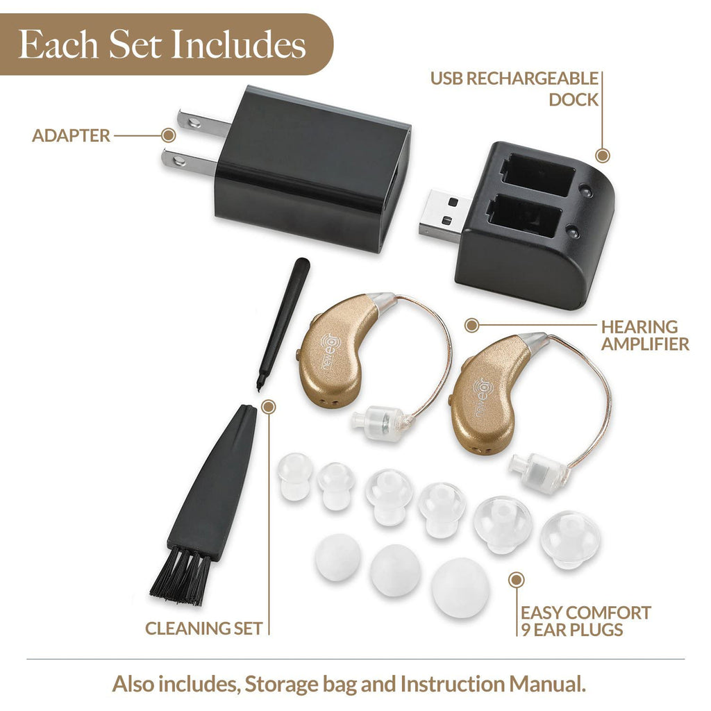 Rechargeable BTE Personal Sound Amplifier Pair with USB Dock O7289