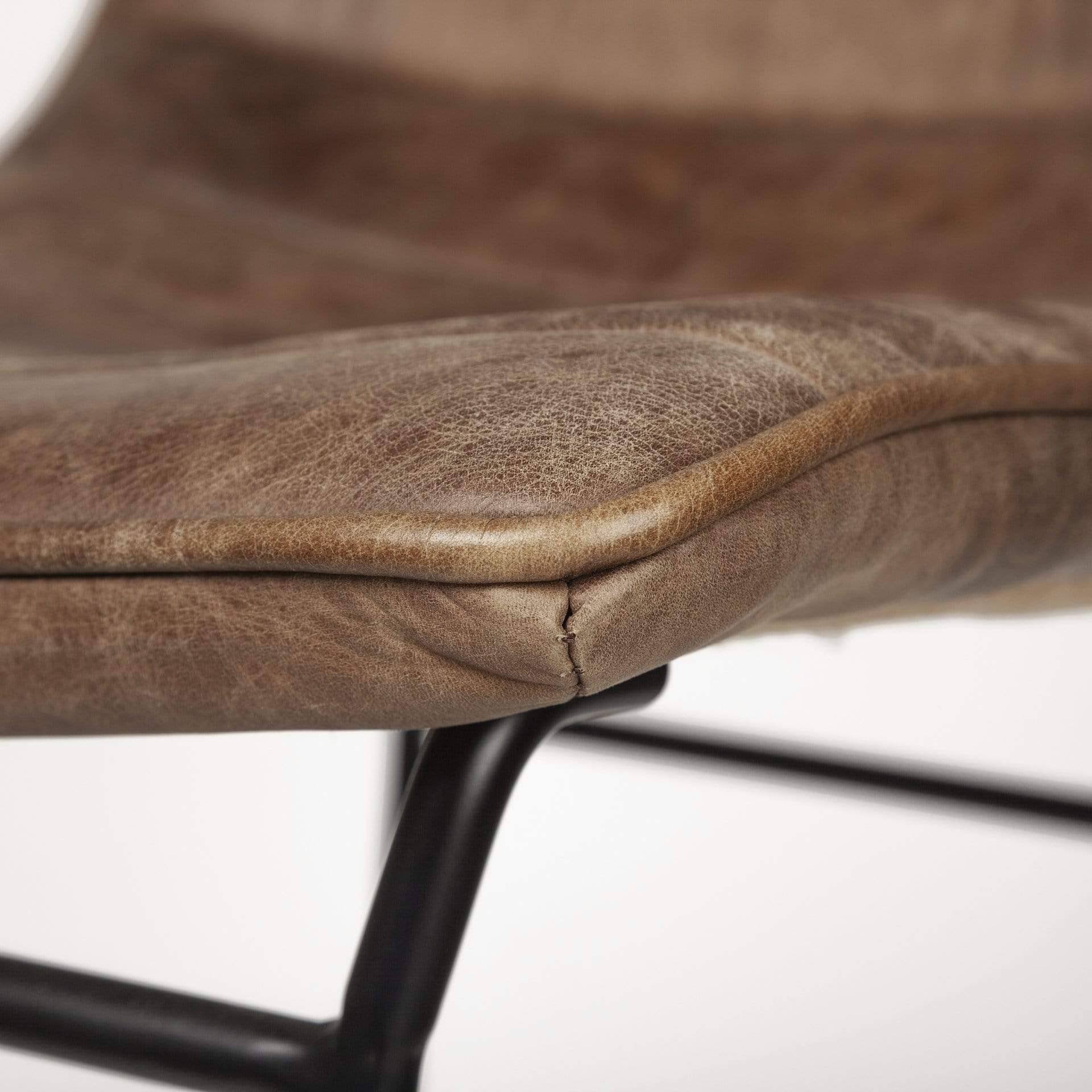Brown Leather Seat Black Metal Frame Stool I463548