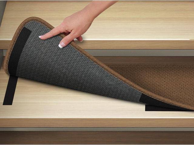 Set of 12 Attachable Carpet Stair Treads, Toffee Brown, 8 in. x 23.5 in. K8825