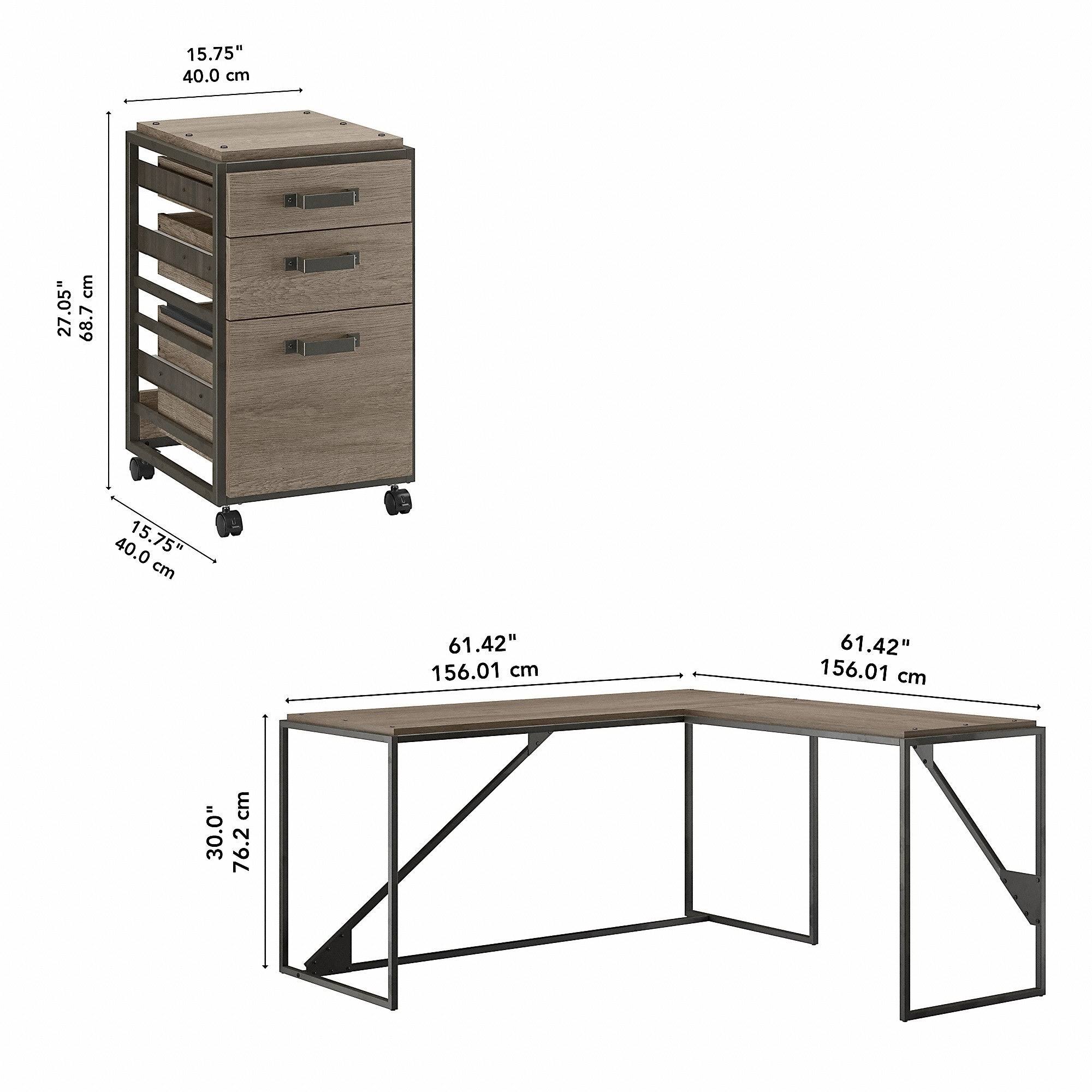 Industrial L Shaped Desk with 3 Drawer Mobile File Cabinet, 62W, Cottage White B690