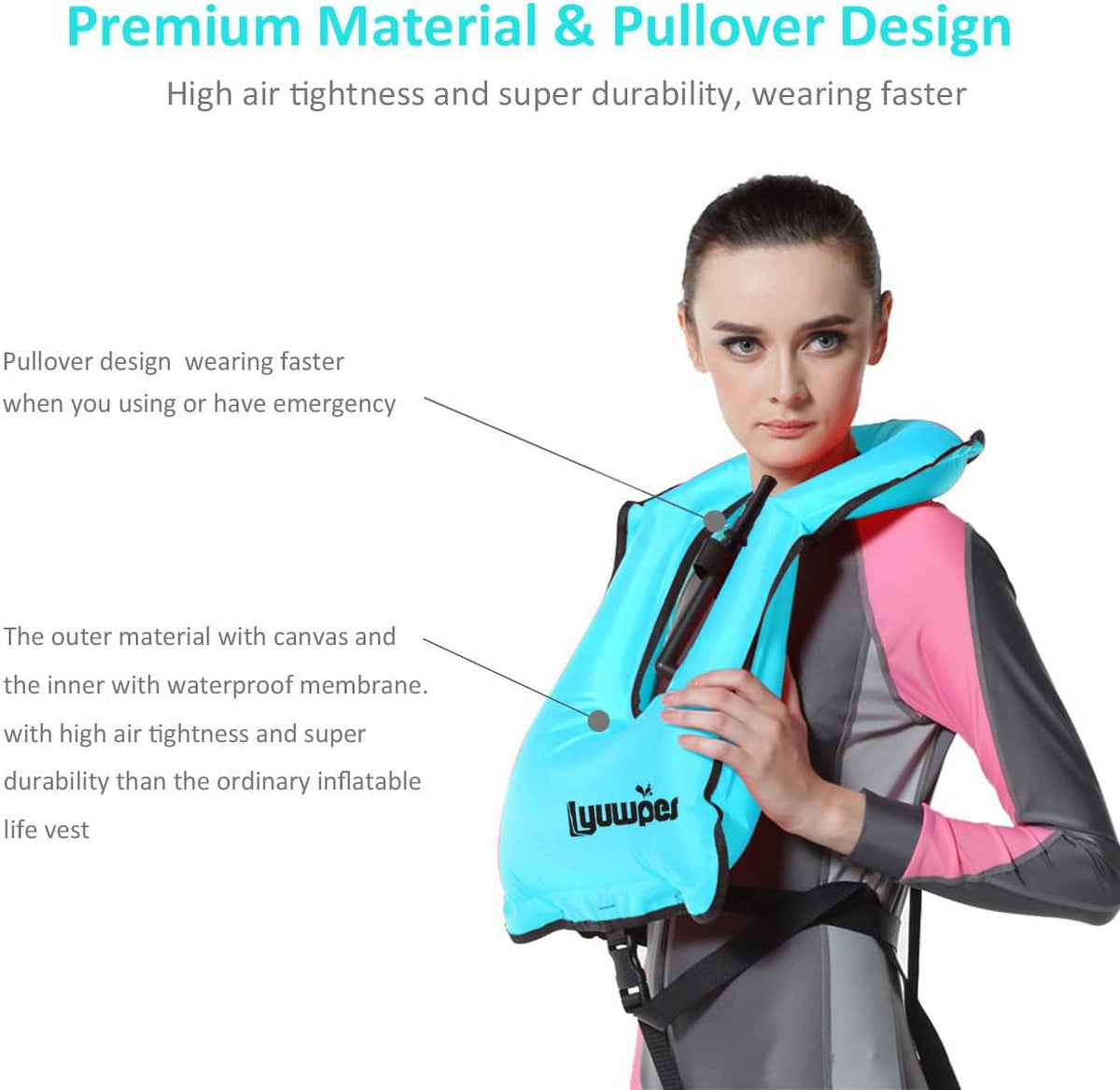 Inflatable Snorkel Vest Adult Snorkeling Jackets Safety Load Up to 220 Ibs K7106