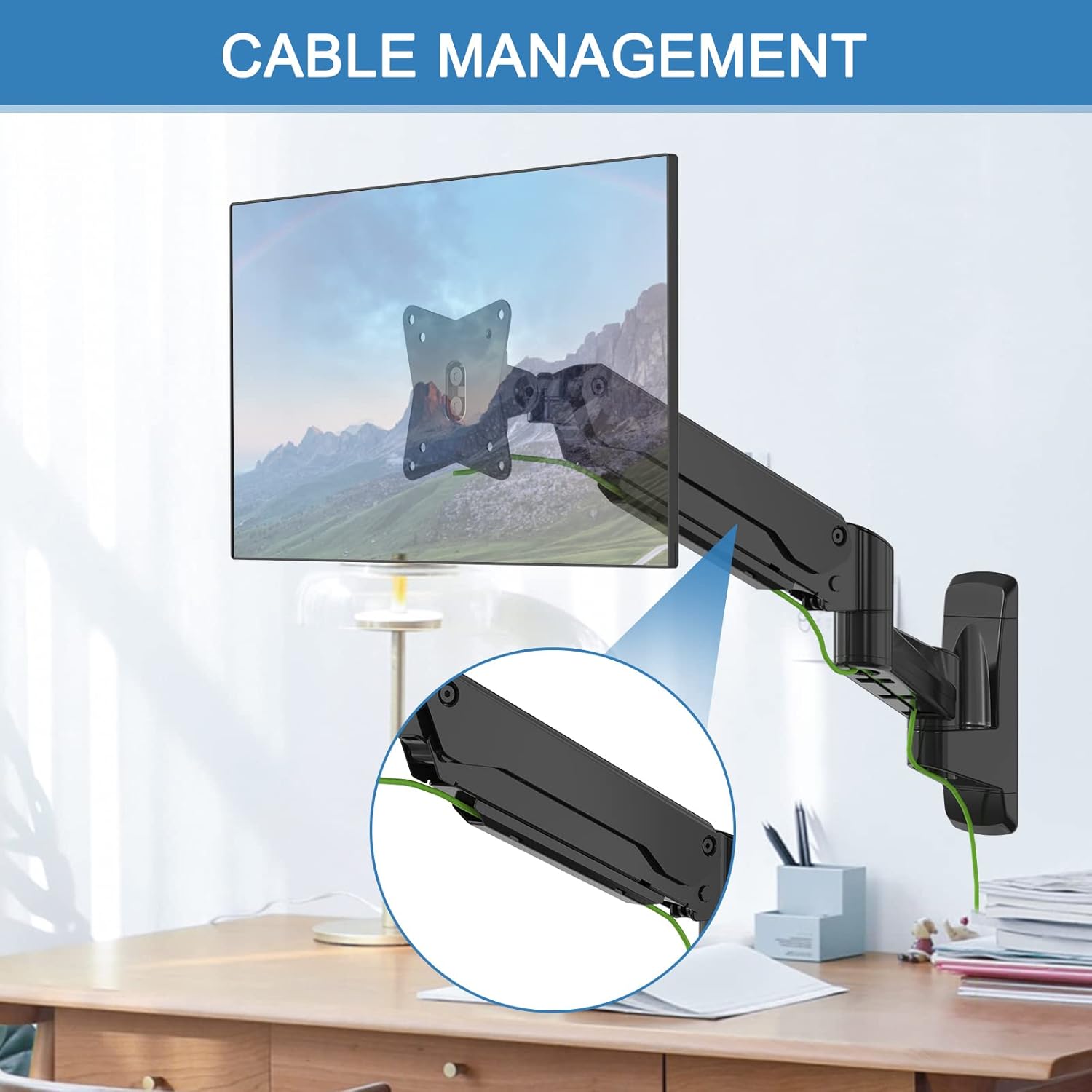 Single Wall Monitor Mount, Fully Adjustable Ultrawide Wall Mounted Monitor Arm, Full Motion Computer Wall Mount with Extendable Arm, Pack of 2 E16515
