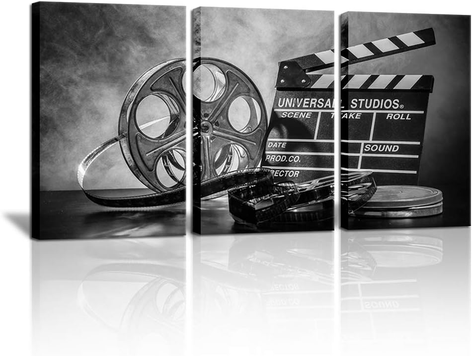 3 Piece Black and White Canvas Wall Painting Movie Clapper Board Poster Print Filmmaking Pictures Vintage Home Movie Theater Media Room Bar Pub House Decoration Easy to Hang 16x 24x3 PCS X56260
