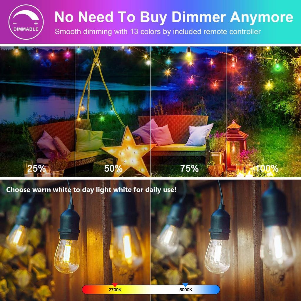 2-Pack RGB Outdoor String Lights with S14 Edison Bulbs 96FT T8198