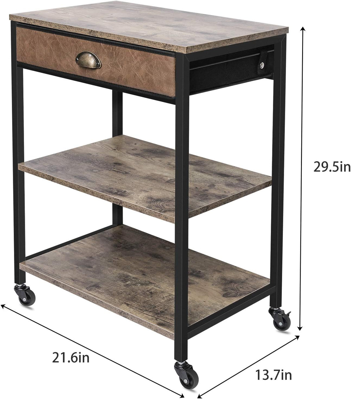 Rustic Brown 3 Tier Mobile Printer Stand with Storage Drawer M740646