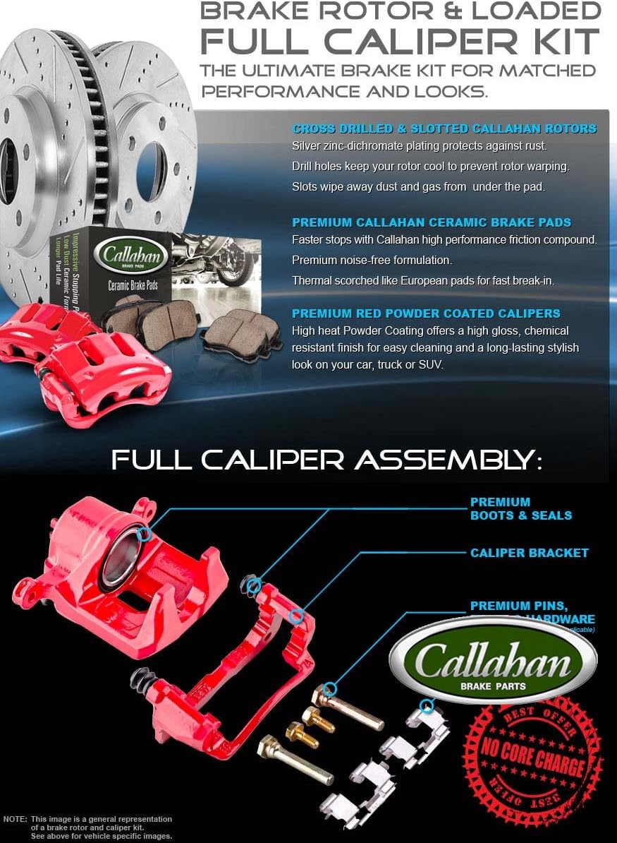 Powder Coated Red Calipers Rotors Ceramic Pads Performance Kit V5145