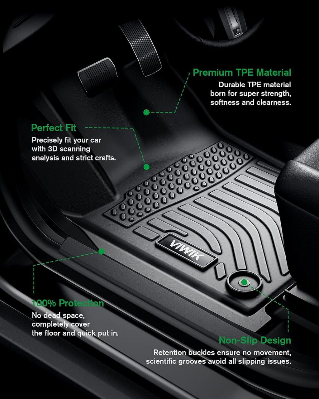 Black TPE Car Floor Mats Full Set Z76784