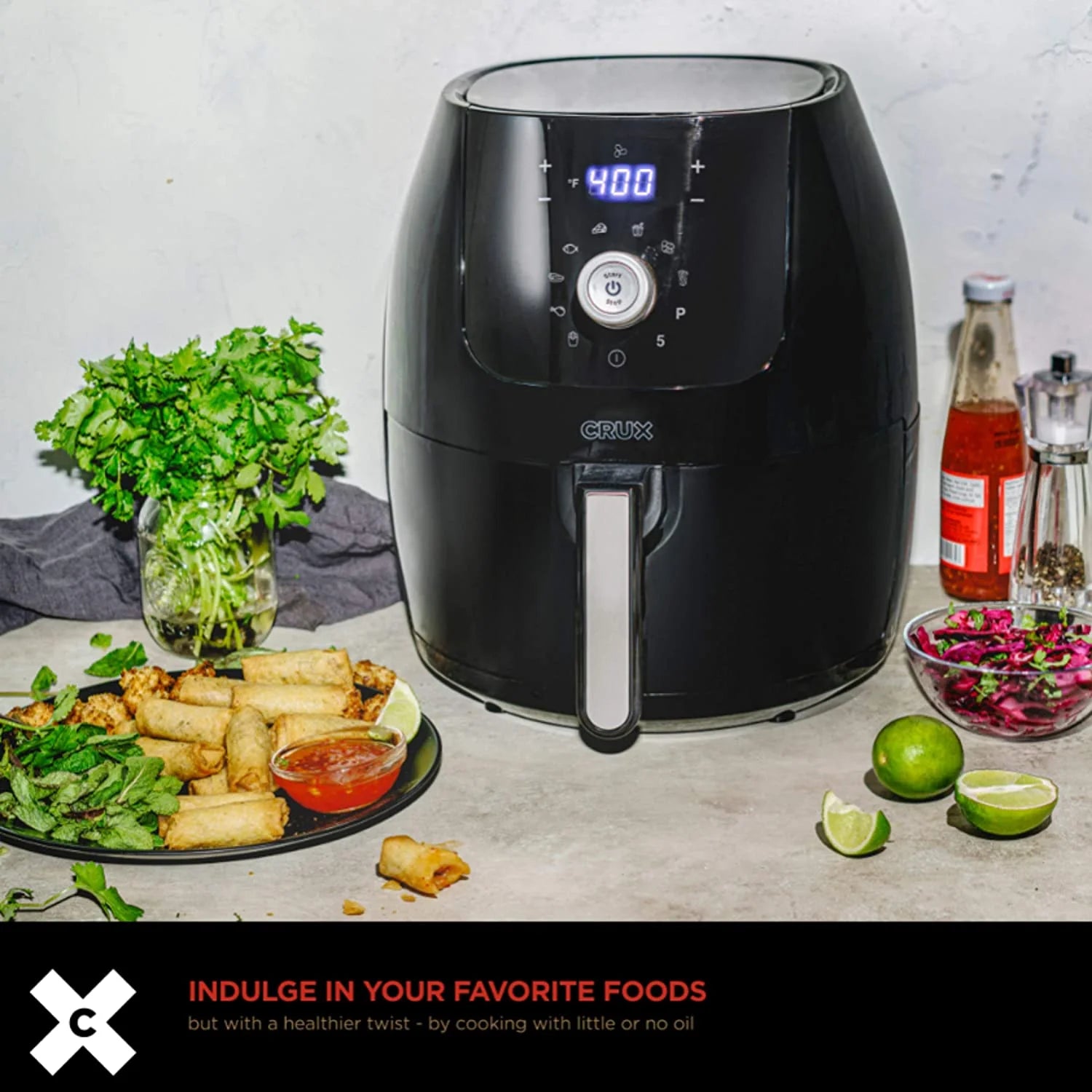 6 Qt Digital Air Fryer with Nonstick Removable Pan and Crisping Tray, Black G2422