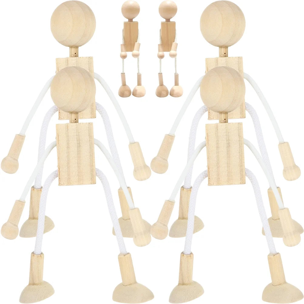 6pcs Unfinished Wooden Dolls Cartoon Robots F777