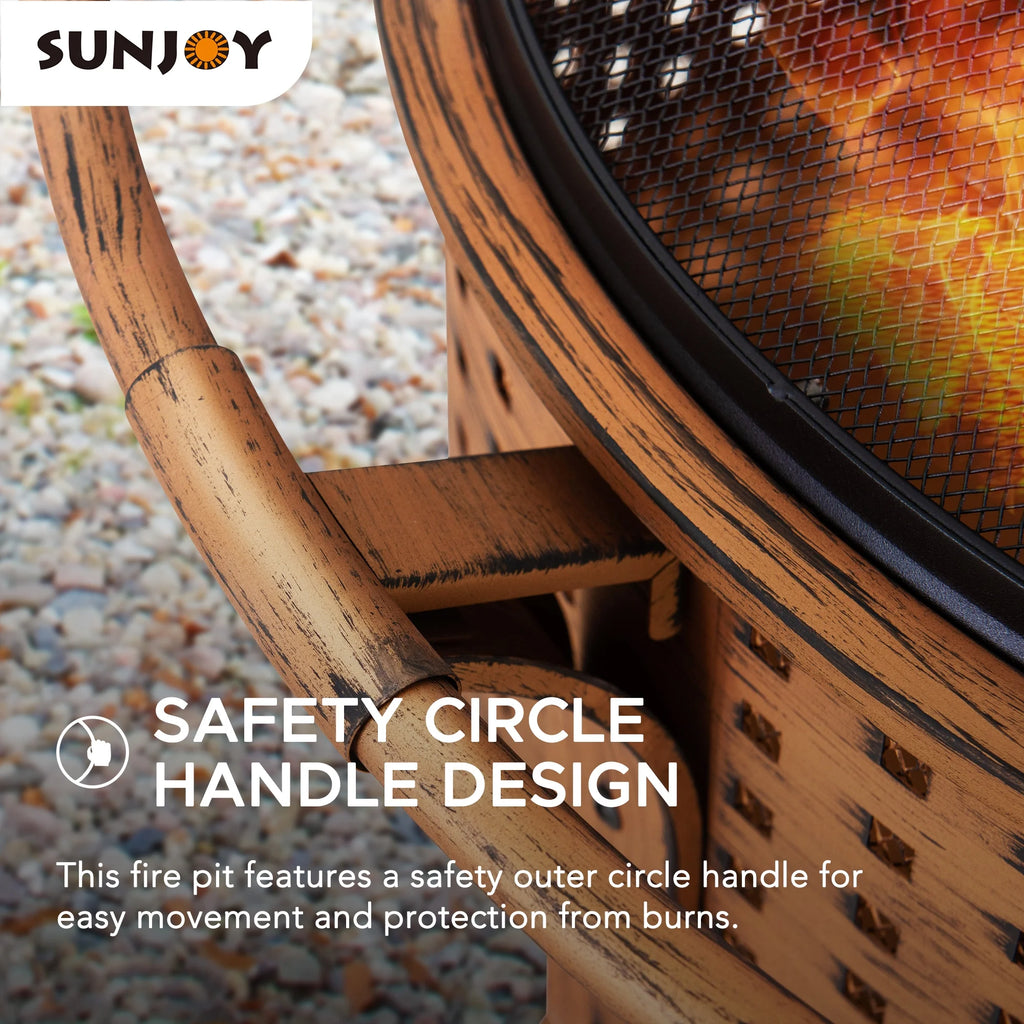 30 in. Round Steel Wood-Burning Fire Pit with Spark Screen and Poker V969467