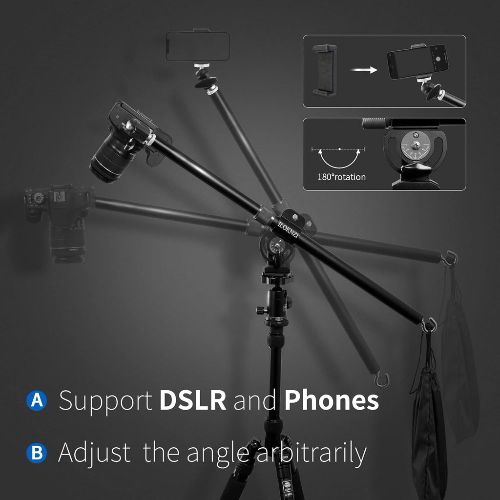 30 Inch Aluminum Tripod Extension Arm Overhead Camera Mount with Phone Holder W63341