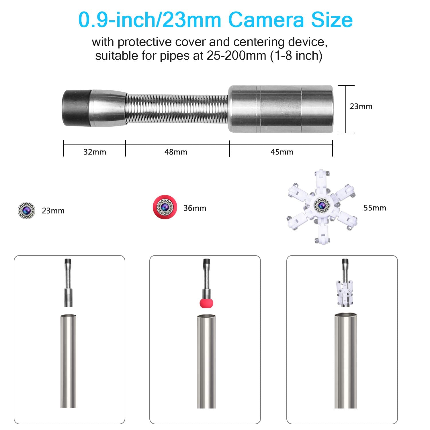 Sewer Camera with Distance Counter and DVR, Pipe Inspection Camera Video System IP68 Waterproof 7TFT Monitor 30M/100ft (8GB SD Card Include) X853995