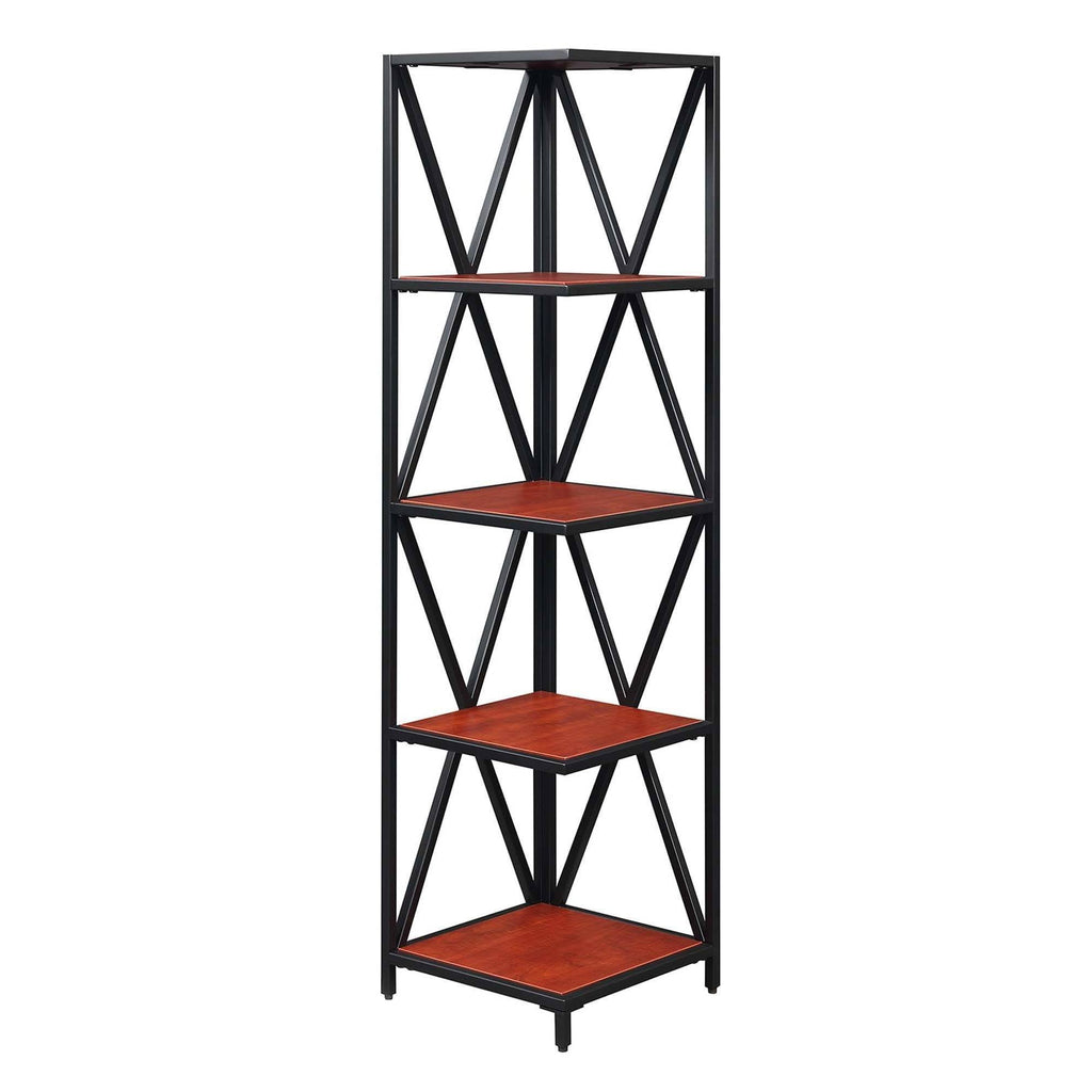 Cherry/Black Metal 5 Tier Corner Bookcase J913