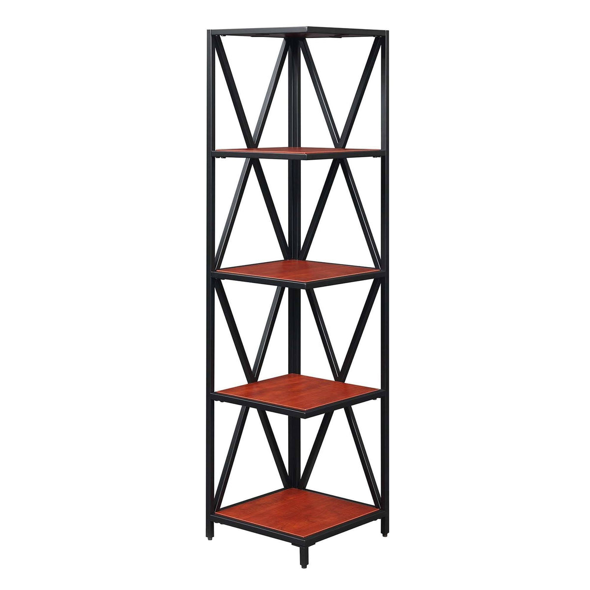 Cherry/Black Metal 5 Tier Corner Bookcase J913