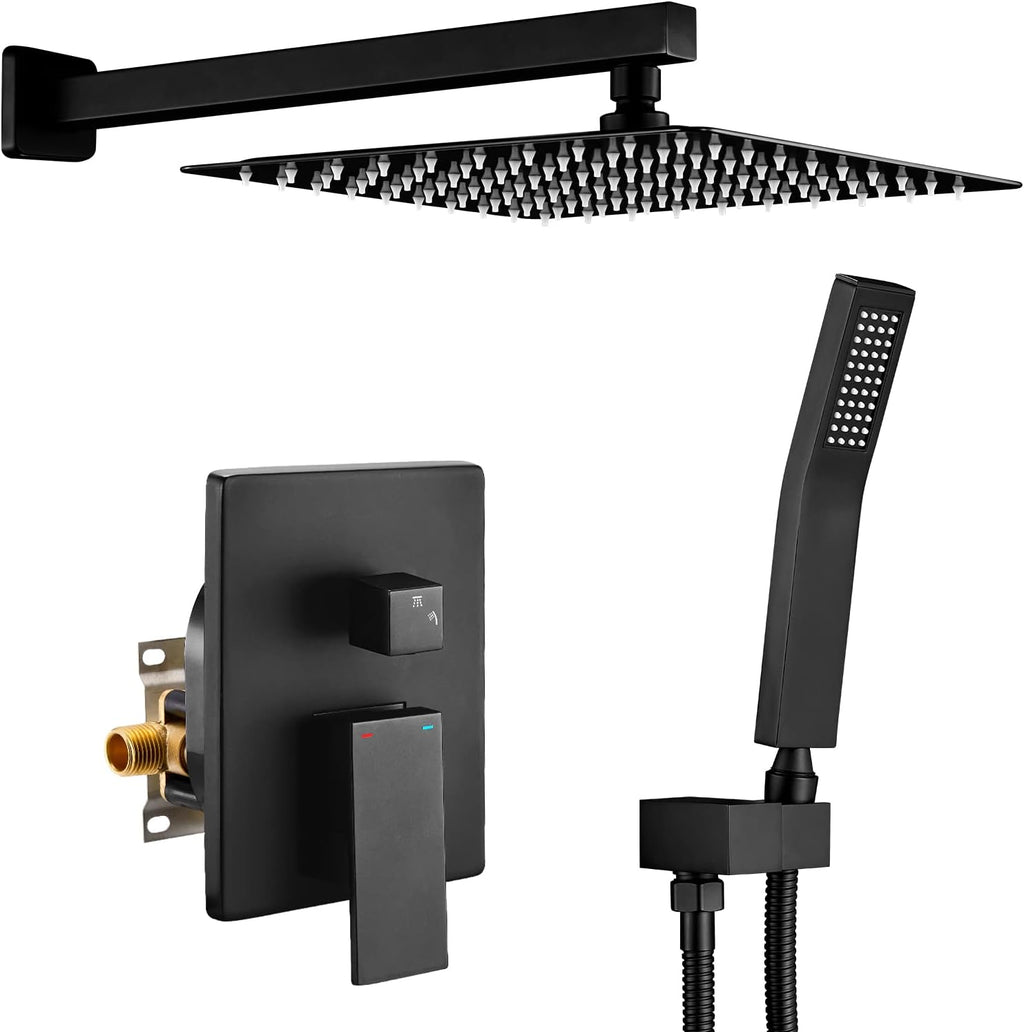 10 Inch Matte Black Rain Shower Head with Handheld Shower Faucets Sets A832230