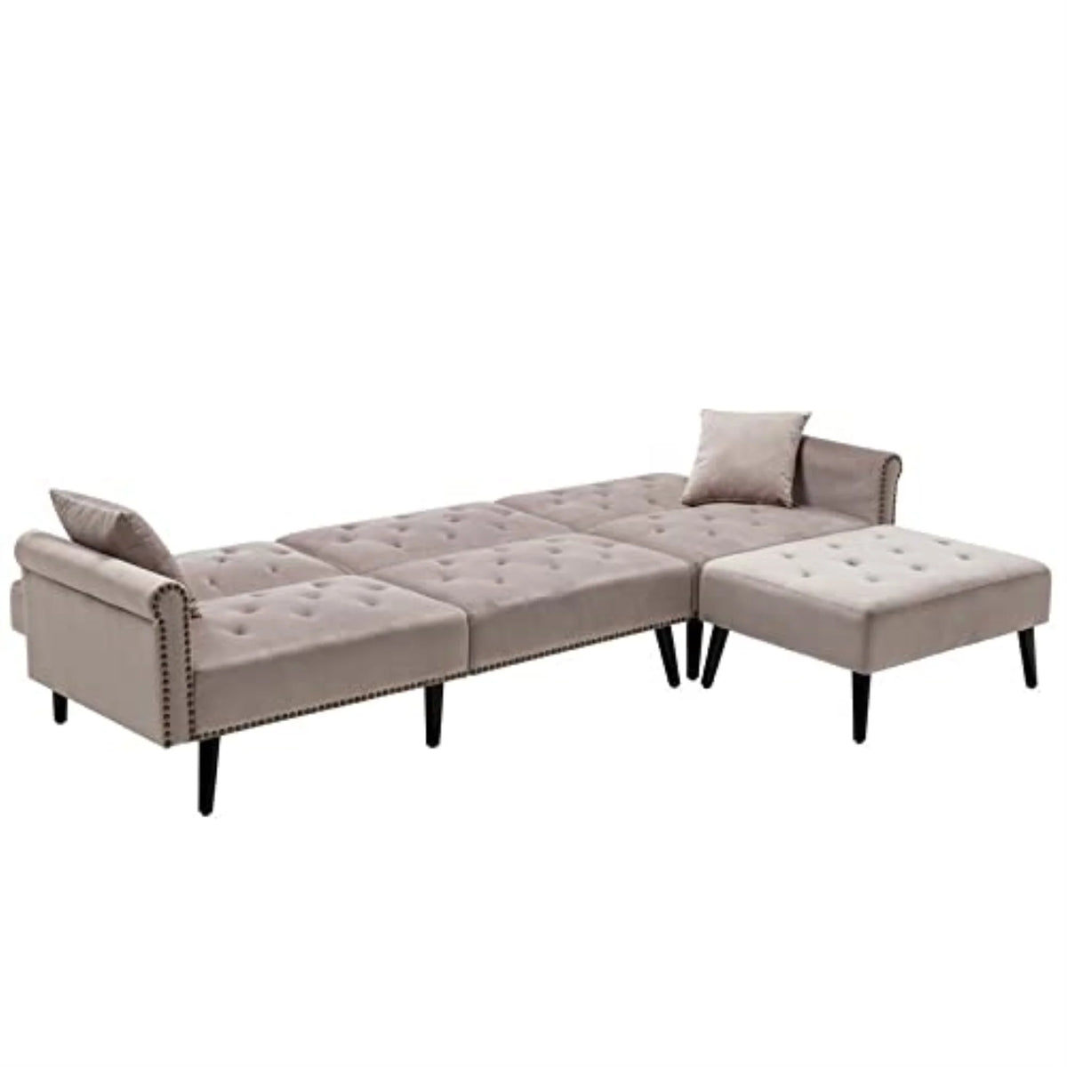 Silver Gray Velvet Sofa Bed with Ottoman and 2 Accent Pillows A89346