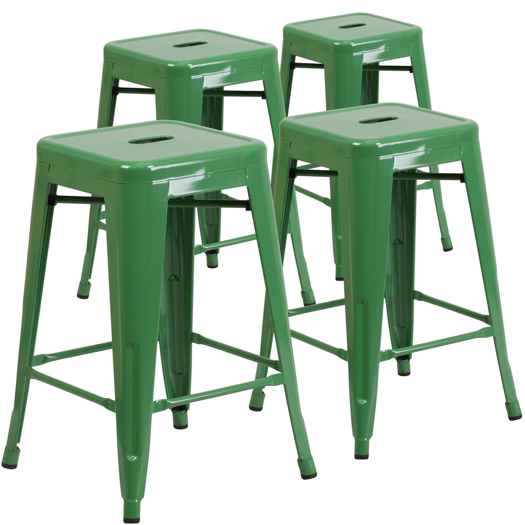 Metal Square Backless Stool (Green) F14590