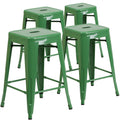 Metal Square Backless Stool (Green) F14590