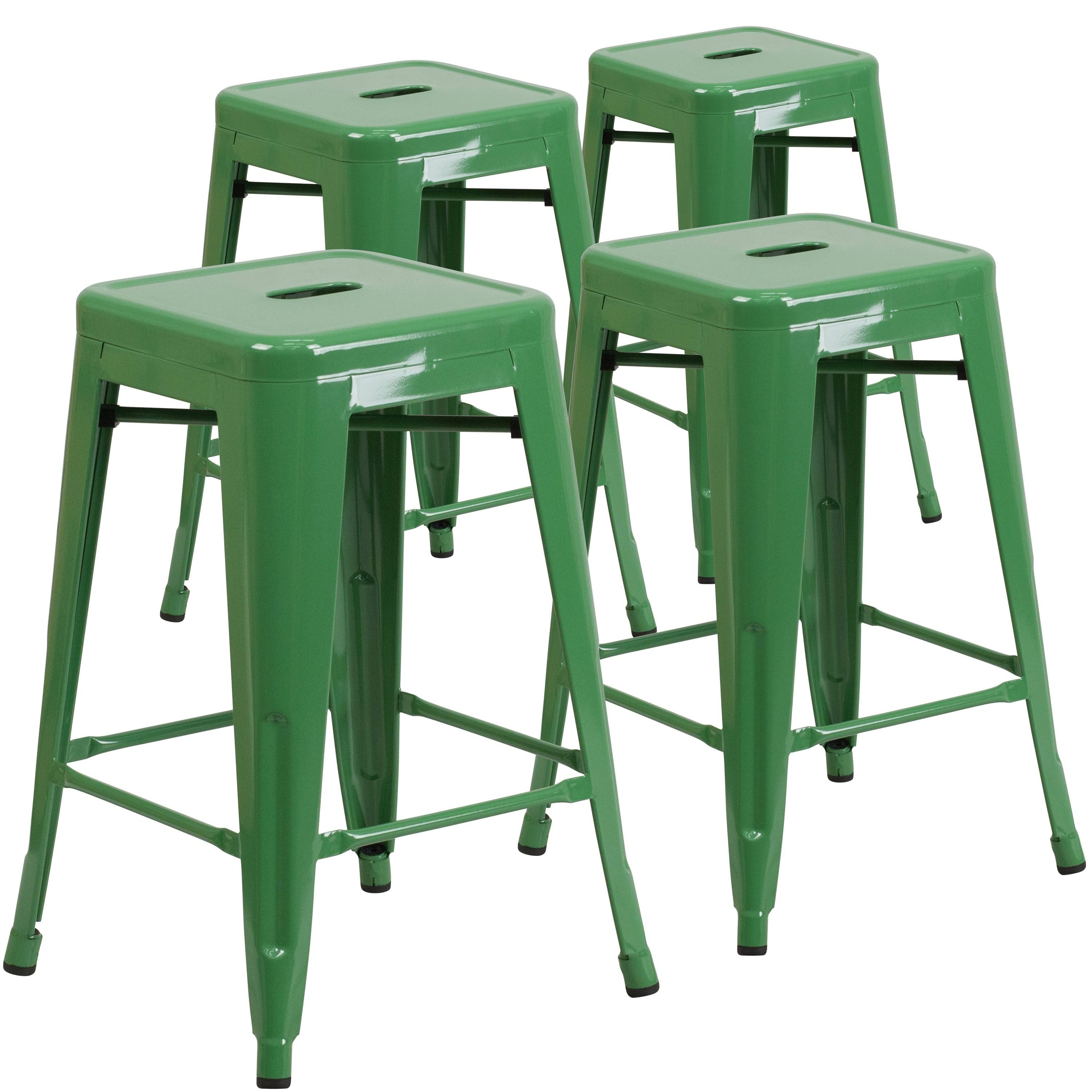 Metal Square Backless Stool (Green) F14590