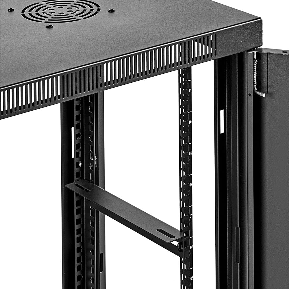 6U Wall-Mount Network Cabinet Enclosure, 650mm Depth, Hinged Back, Swing Gate Server Cabinet, Locks, Reversible Glass Front Door, 2 Fans C965879