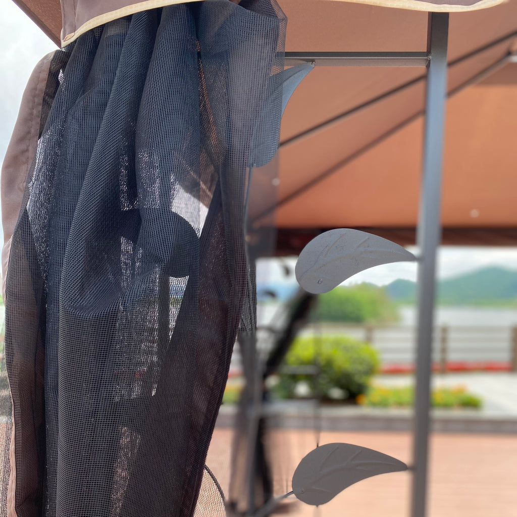 13x10 Outdoor Patio Gazebo Canopy Tent With Ventilated Double Roof And Mosquito Net, Brown P954332