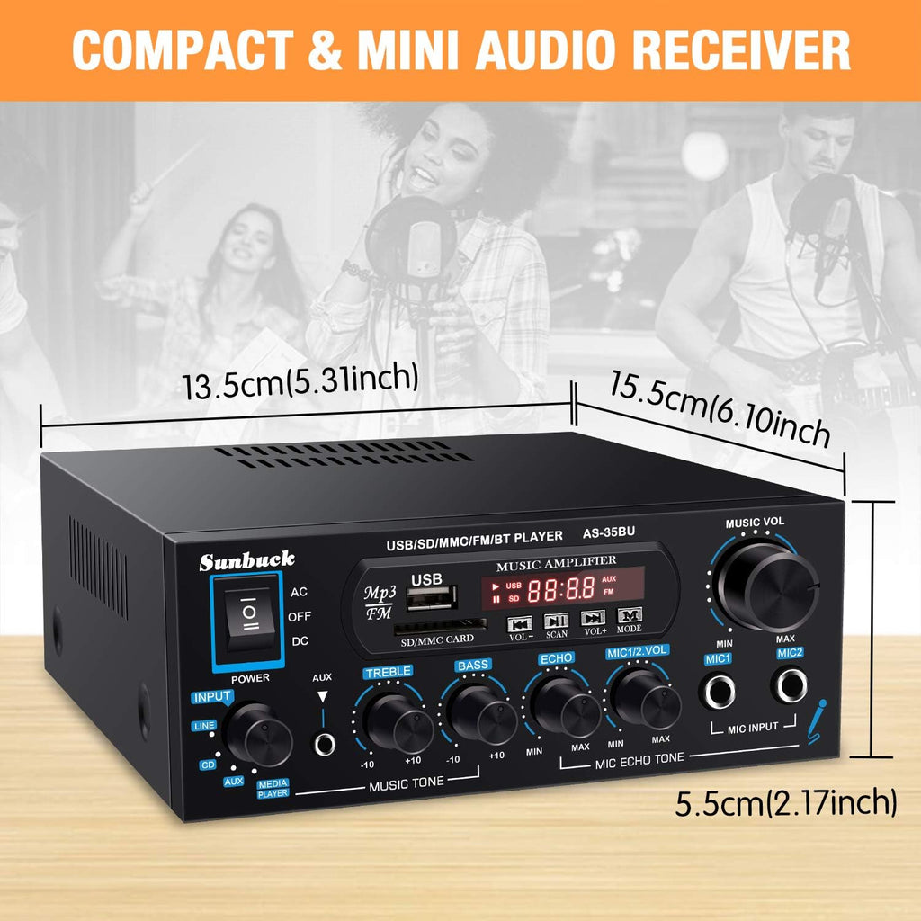 200W Dual Channel Bluetooth Stereo Amplifier Receiver with USB FM Radio Remote Control J638932