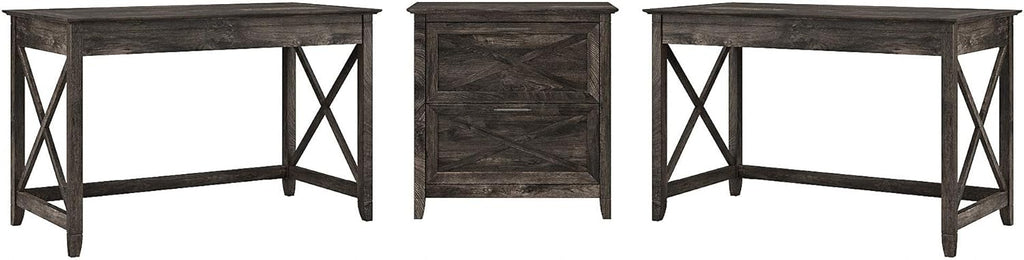 Reclaimed Pine 2 Person Desk Set with Lateral File Cabinet L80515