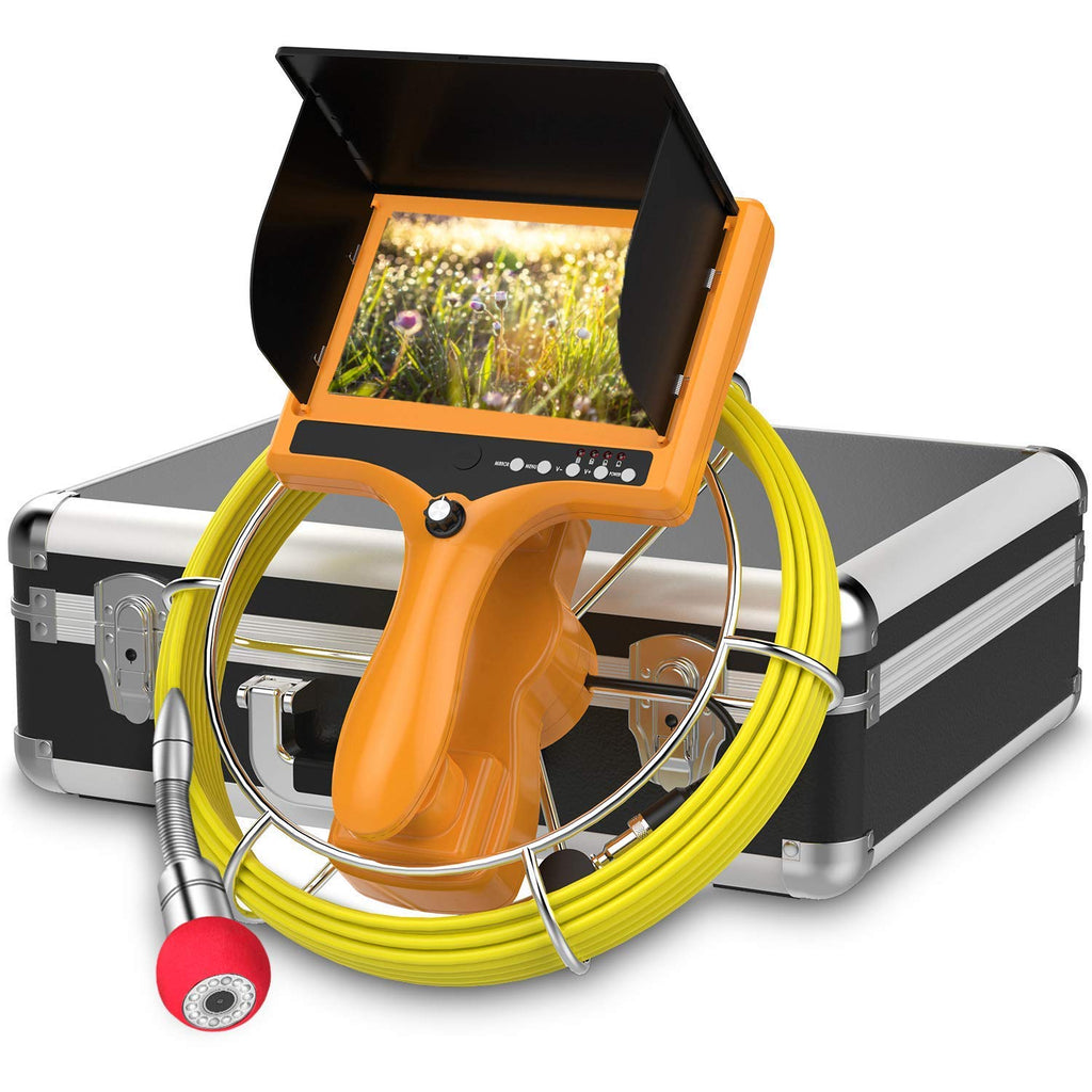 Sewer Camera with Distance Counter and DVR, Pipe Inspection Camera Video System IP68 Waterproof 7TFT Monitor 30M/100ft (8GB SD Card Include) X853995