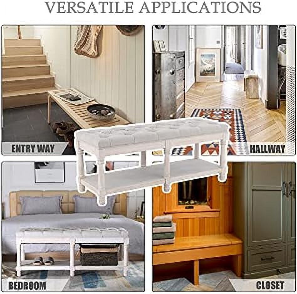Beige Tufted Wood Entryway Bench W5675