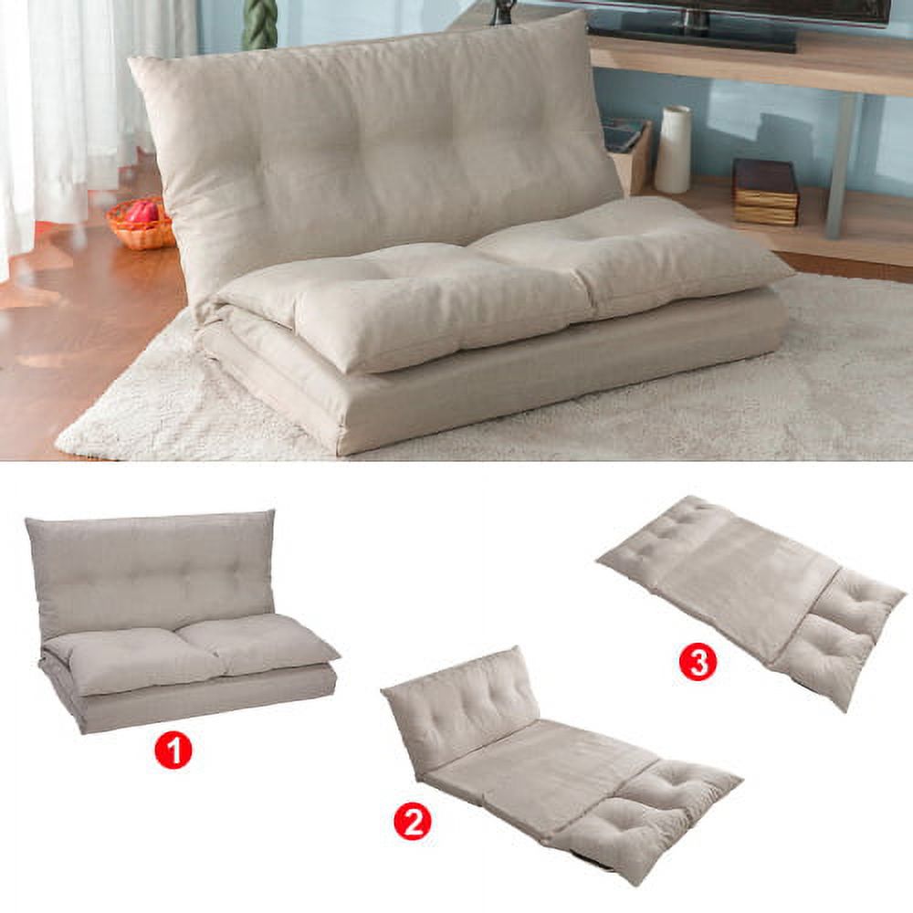 Beige Fabric Folding Chaise Lounge Sofa Floor Couch Q36774
