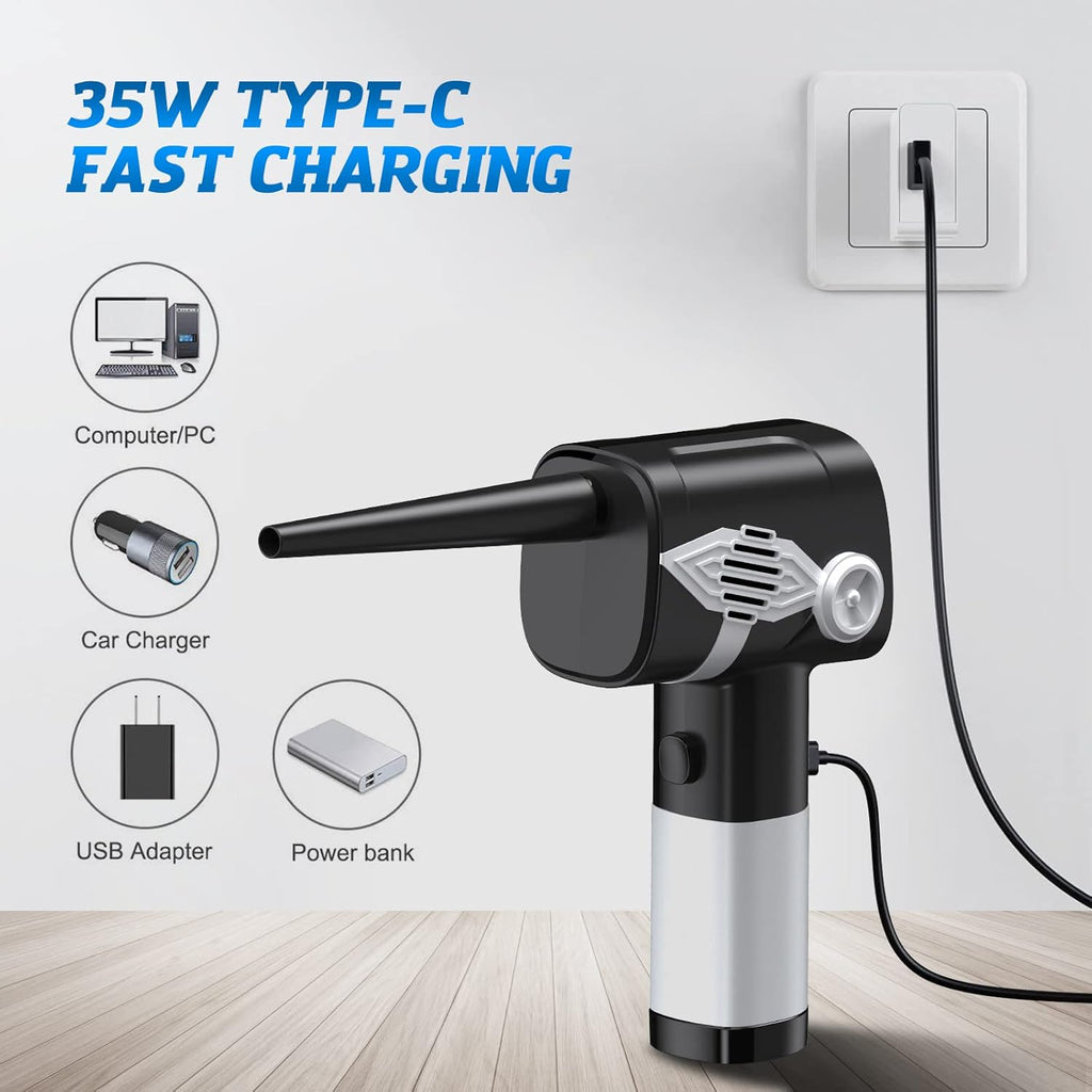 Electric Air Duster, Cordless Rechargeable Compressed Air Duster, 6000mAh Battery, 40000 PRM 3-Gear Speed LED Display, Pack of 2 X376