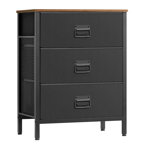 Rustic Brown and Black 7 Drawer Steel Frame Fabric Dresser D812