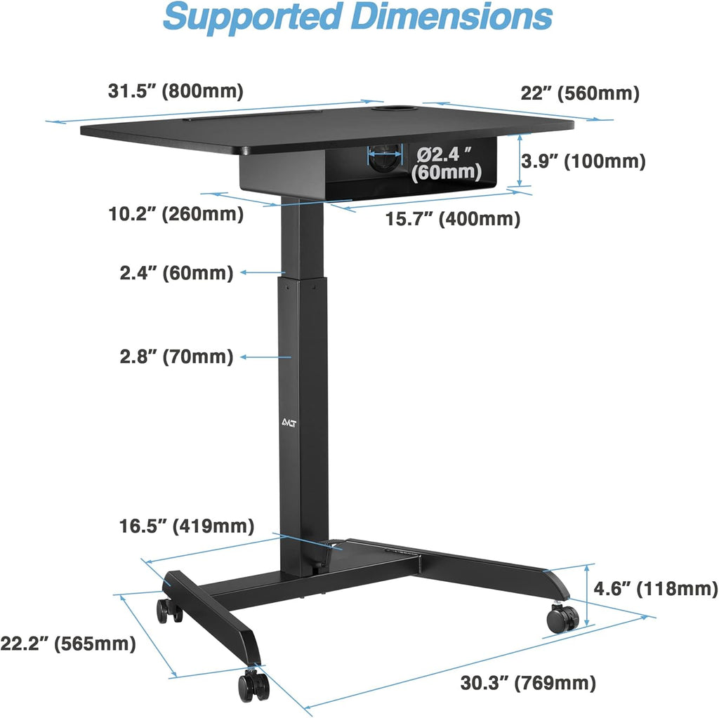 Black Height Adjustable Rolling Desk with Shelf I6956