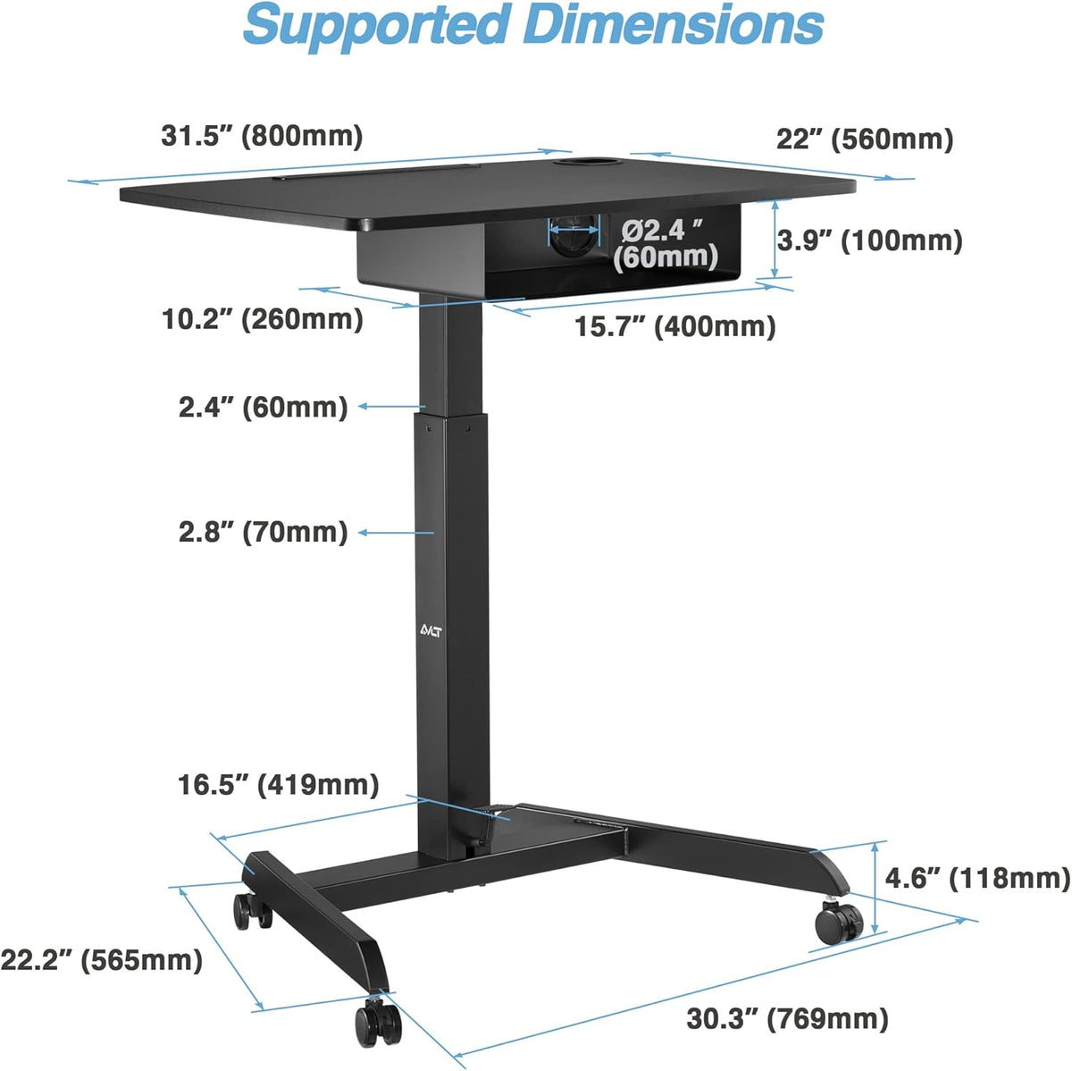 Black Height Adjustable Rolling Desk with Shelf I6956