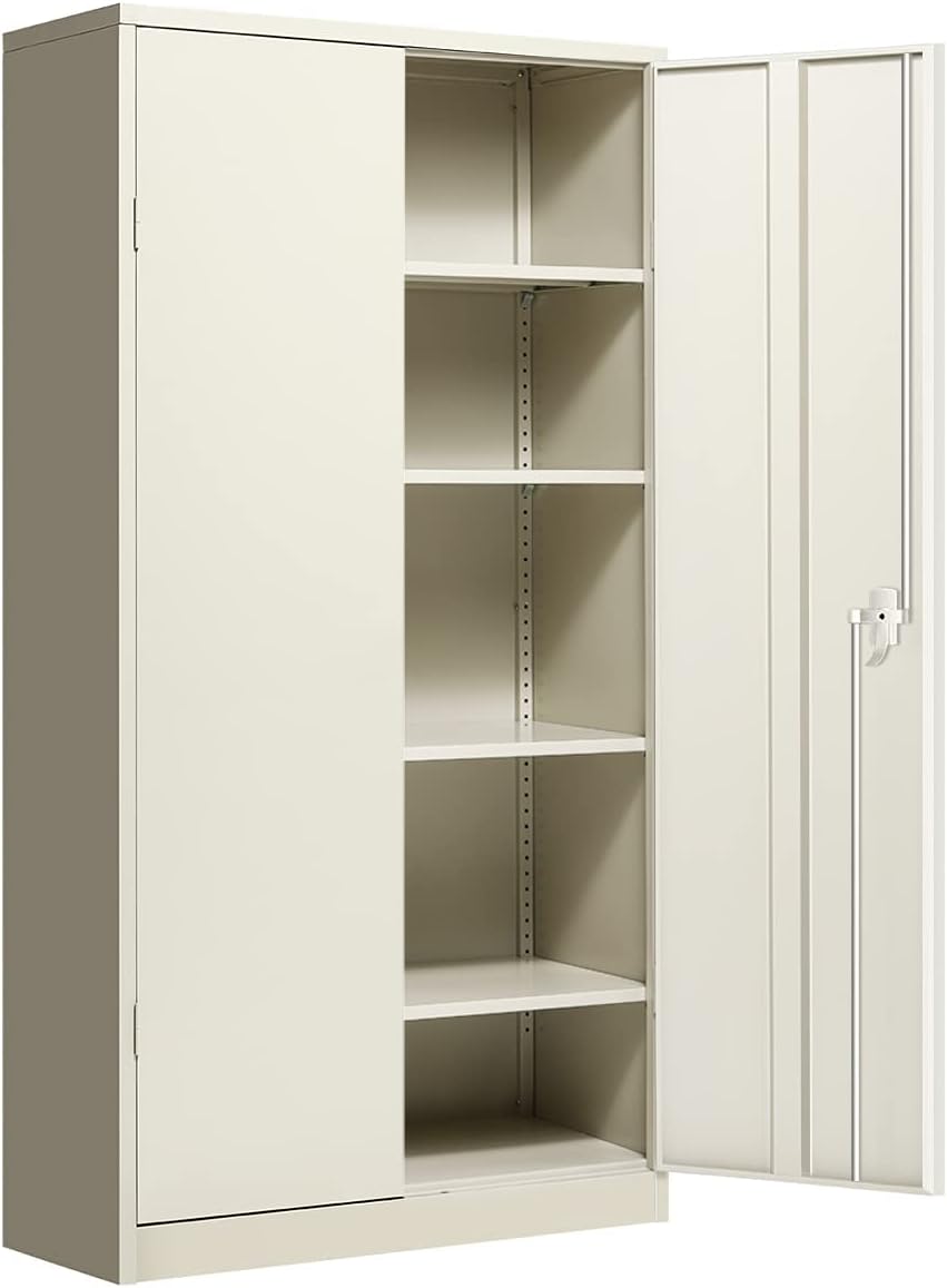 Tall Steel Locking Metal Storage Cabinet with 4 Adjustable Shelves and 2 Doors, 72”H×36”W×18”D (Black) S3144