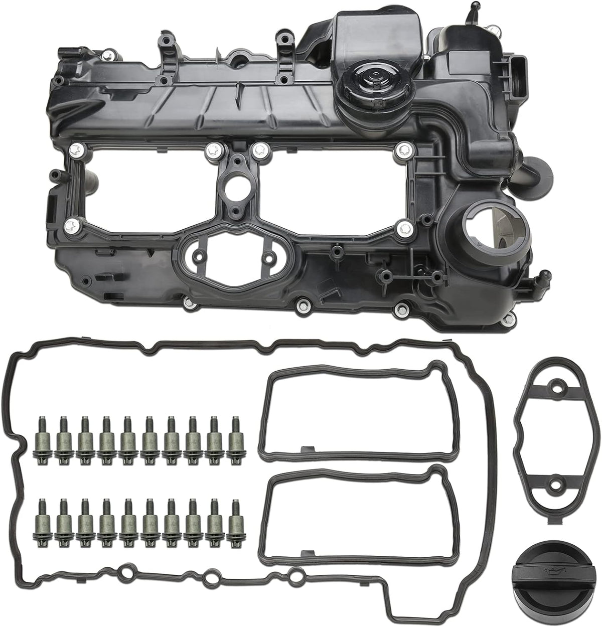 Aluminum Valve Cover with Gasket Bolts Kit & Oil Cap T7182