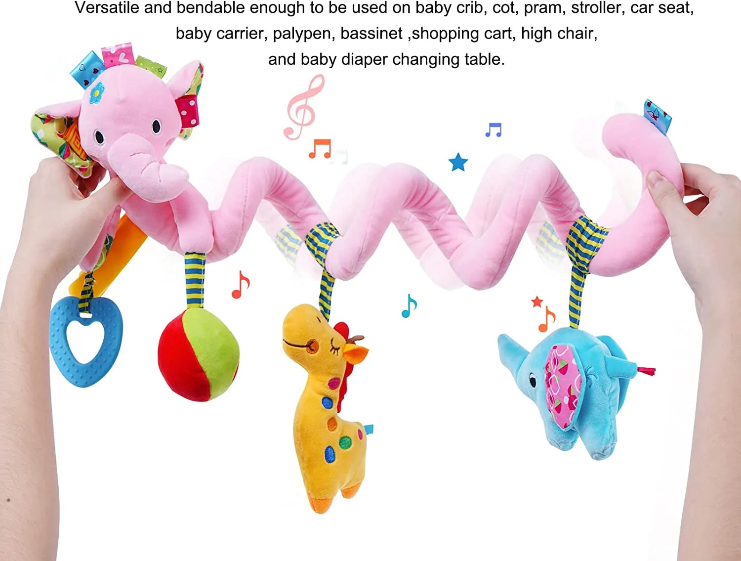 Pink Elephant Hanging Plush Rattles Crib Toy J606