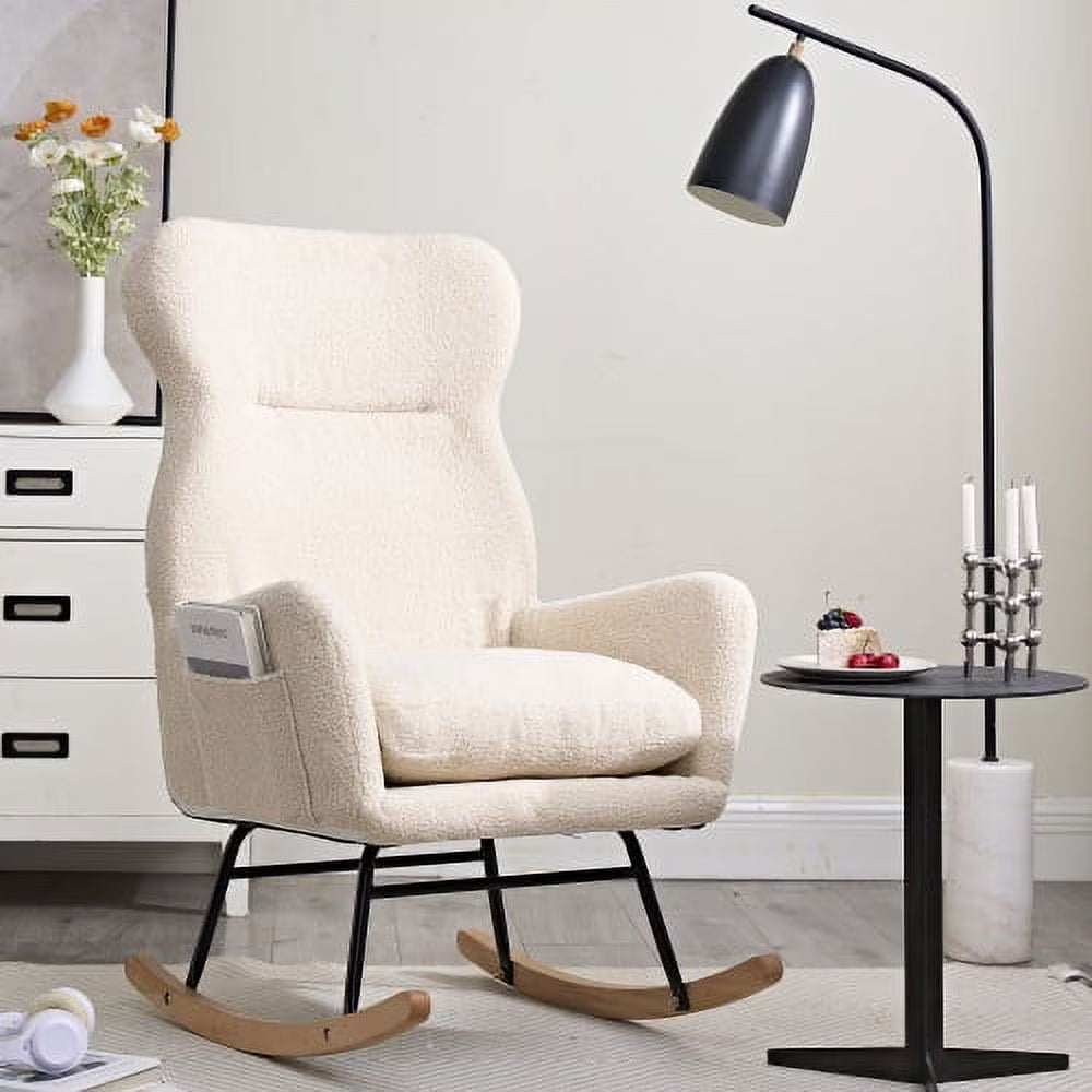 Teddy Material Rocking Chair with High Backrest Y338