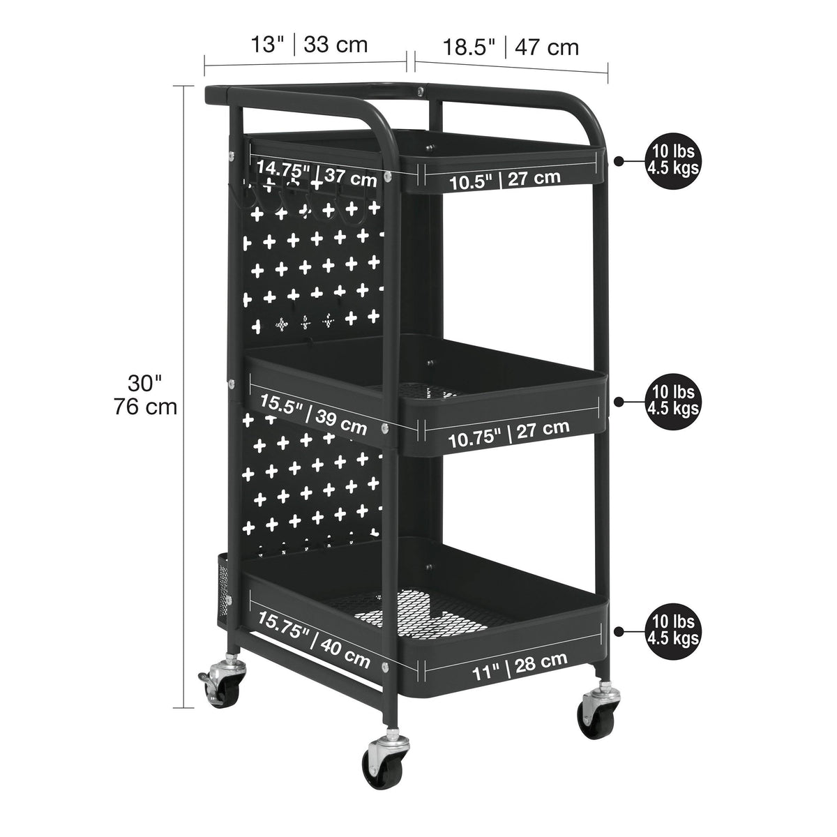 White 3-Tier Metal Utility Cart V739329