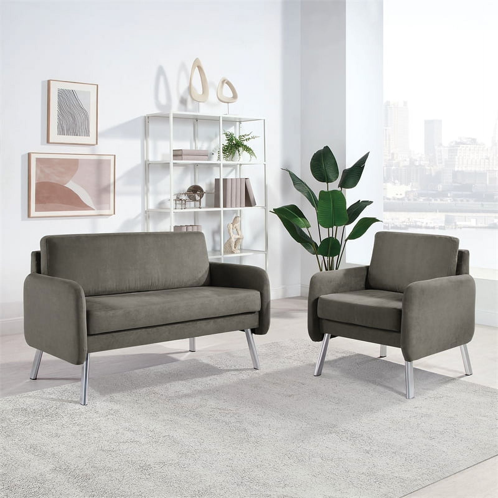 Charcoal Fabric Lounge Loveseat with Chrome Legs Y6629