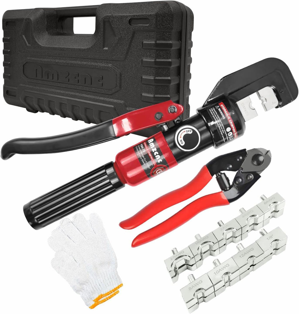 Hydraulic Hand Crimper Tool for Stainless Steel Cable Railing Fittings for 1/16" 1/8" 3/16" 1/4" Cable, 8 Ton, Stainless Steel Cable Cutter Pack of 2 Q224