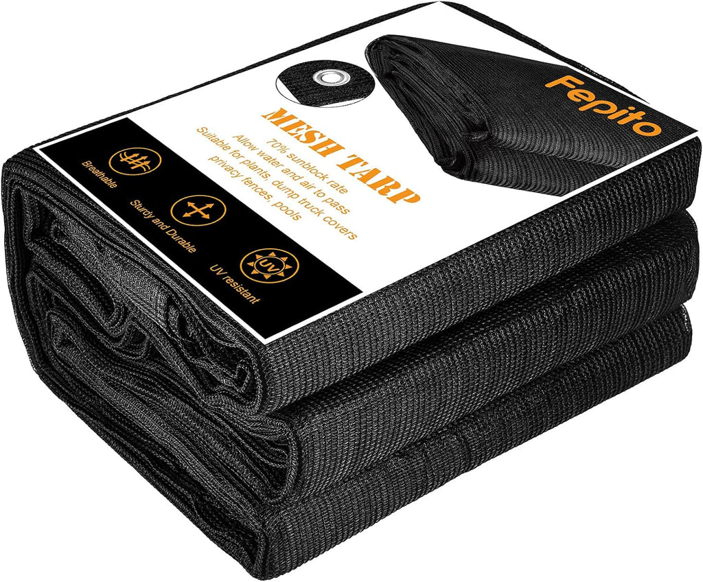 70% Heavy-Duty Mesh Tarp 8ftx16ft Black Shade Cloth Pack of 2 Q558348