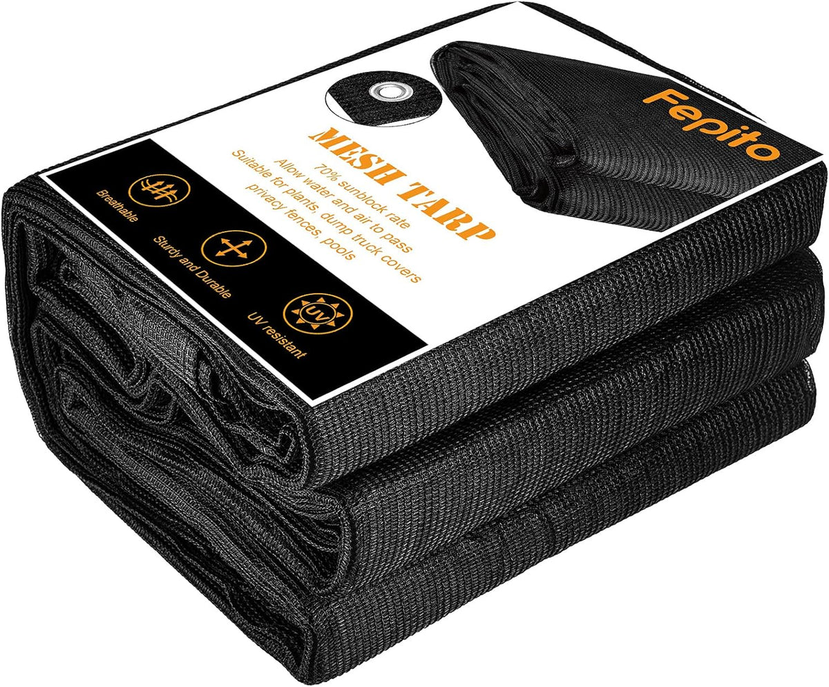 70% Heavy-Duty Mesh Tarp 8ftx16ft Black Shade Cloth Pack of 2 Q558348