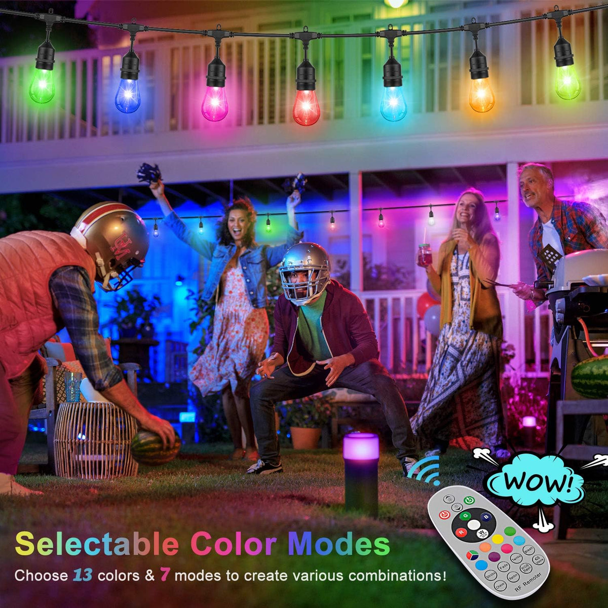 2-Pack RGB Outdoor String Lights with S14 Edison Bulbs 96FT T8198