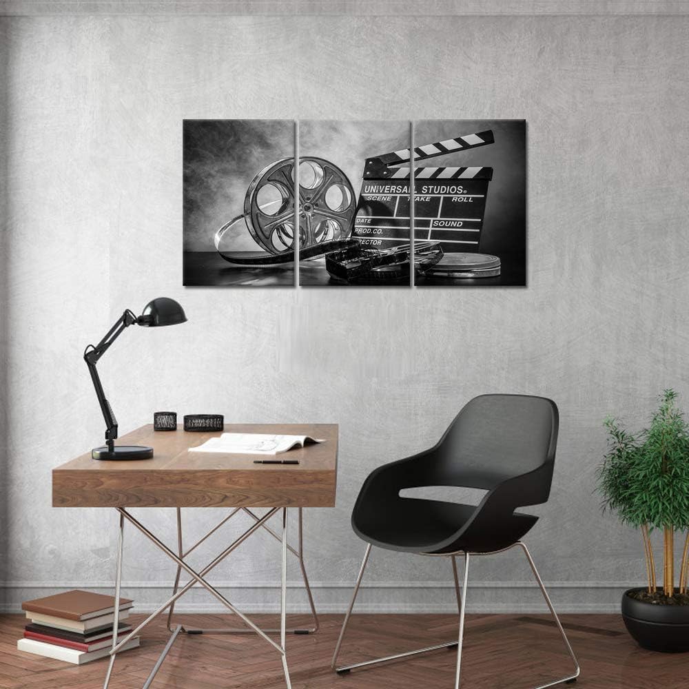 3 Piece Black and White Canvas Wall Painting Movie Clapper Board Poster Print Filmmaking Pictures Vintage Home Movie Theater Media Room Bar Pub House Decoration Easy to Hang 16x 24x3 PCS X56260