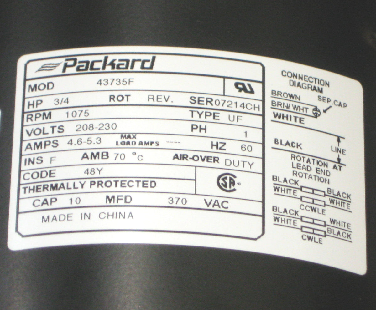 5-5/8-inch High Temp. Condenser Fan Motor, 1075 RPM, 3/4 HP (208-230V) M453963